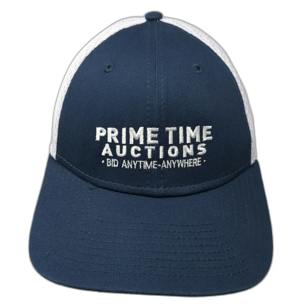 New Era 39THIRTY Blue White M Mesh Back Prime Time Auctions Baseball Cap Hat